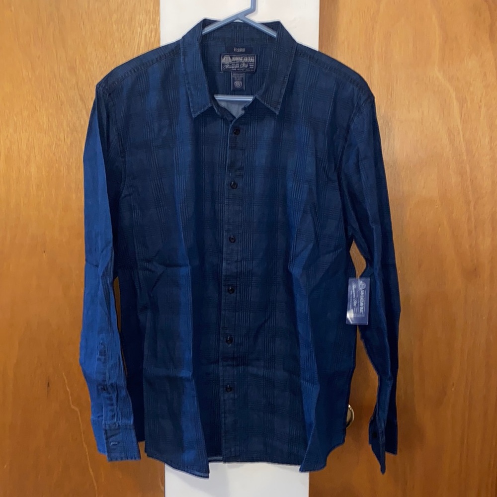 💙NWT American Rag Blue 100% Cotton Dress/Casual Plaid Shirt
